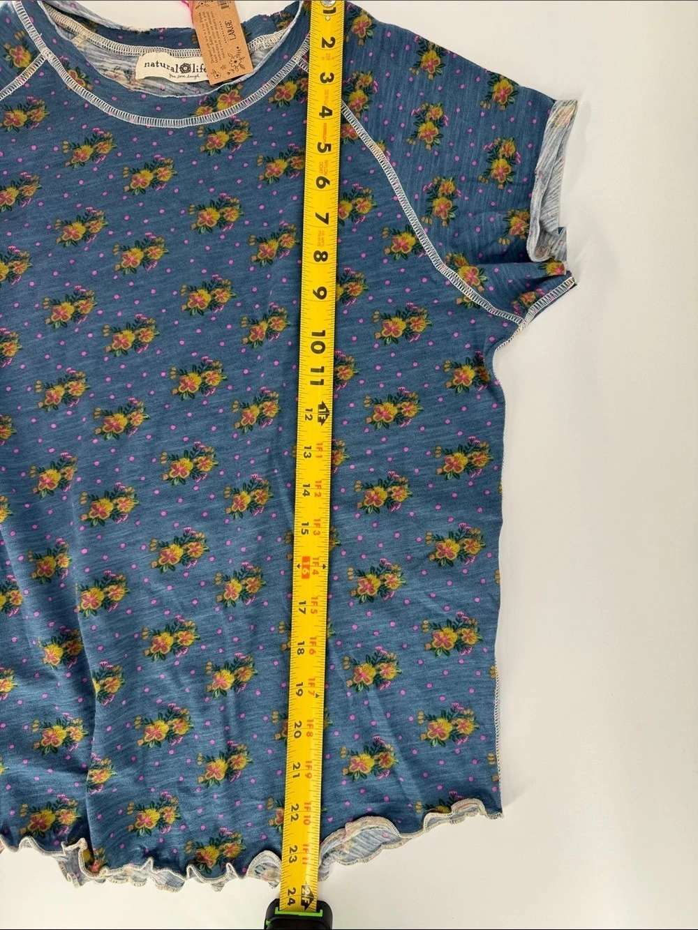 Natural Life Lily Cotton Short Sleeve Tee Shirt Floral Blue & Pink Large - Picture 6 of 8